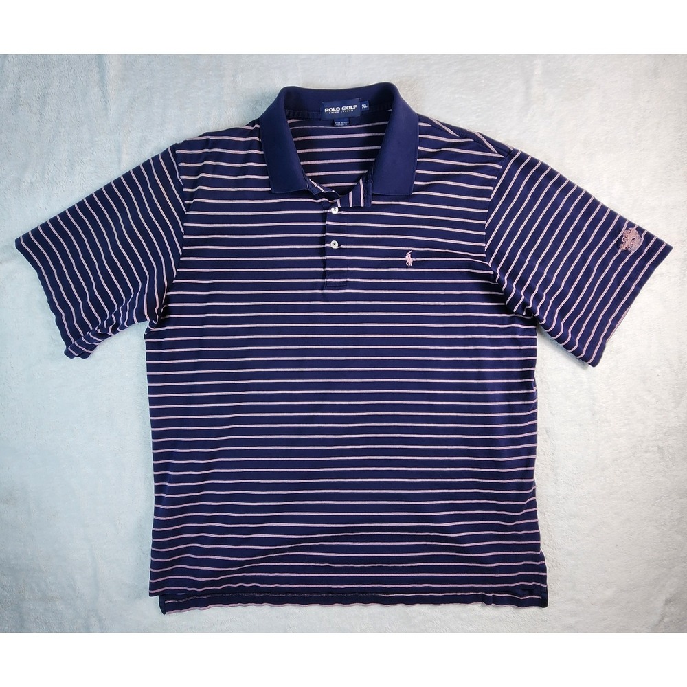 Polo Golf Ralph Lauren Polo Shirt Mens XL Blue Pink Striped Classic Golf Cotton